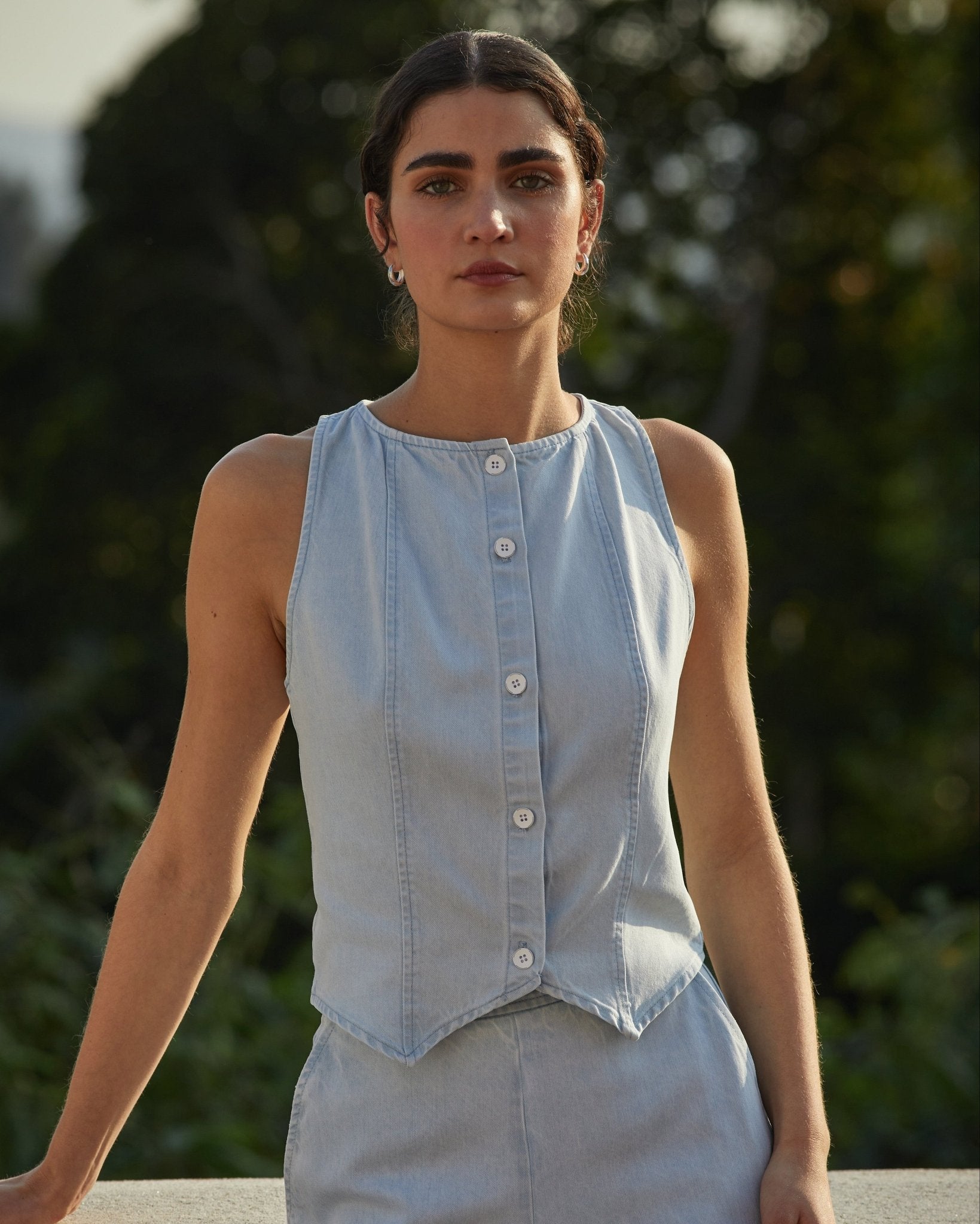 Boatneck Seamed Vest - Coastal Fade Wash – Bella Dahl