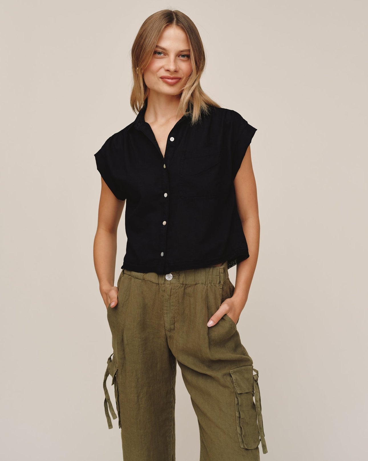 Cap Sleeve Trimmed Shirt - Black – Bella Dahl