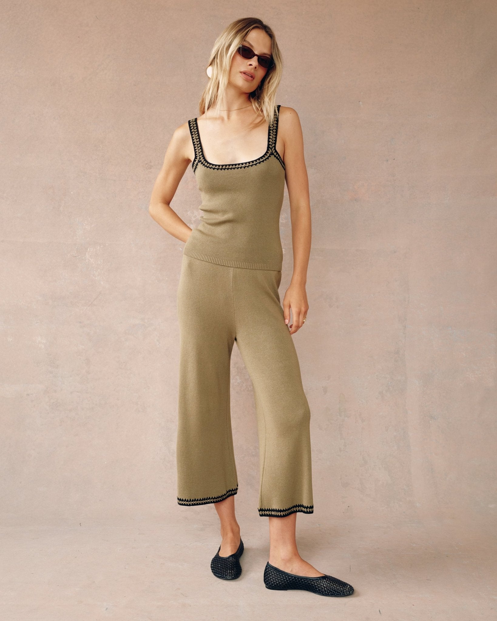 Crocheted Trim Sweater Top - Olive Oasis - Bella Dahl