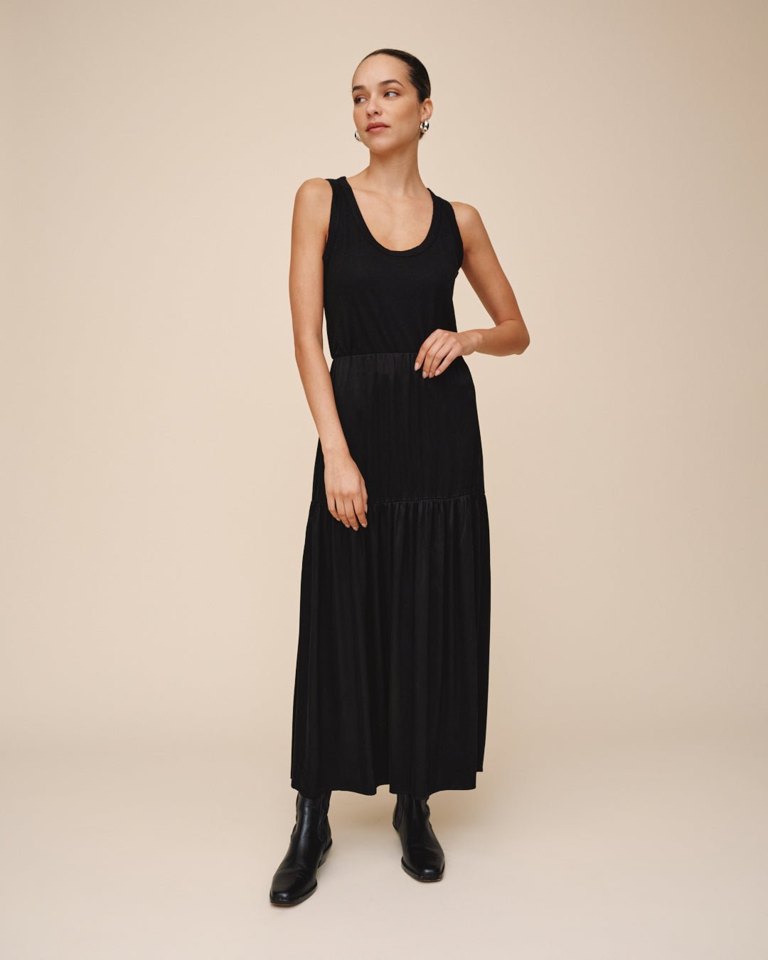 Dropped Waist Ruffle Maxi Skirt