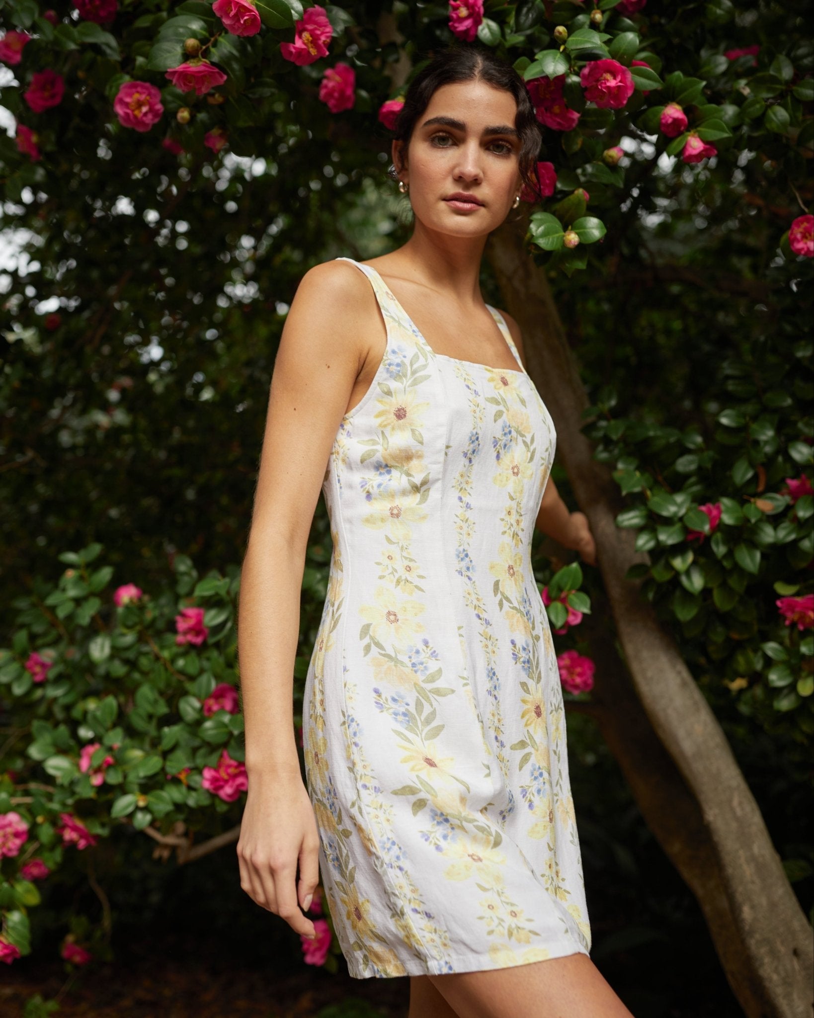 Fitted Smocked Back Mini Dress | Wildflower Stripes Print | S