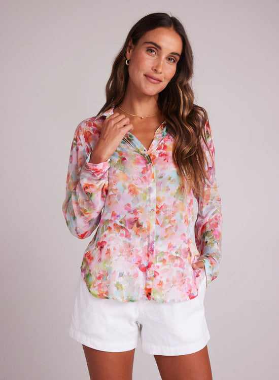 Bella DahlFull Button Down Hipster Shirt - Ipanema Floral PrintTops