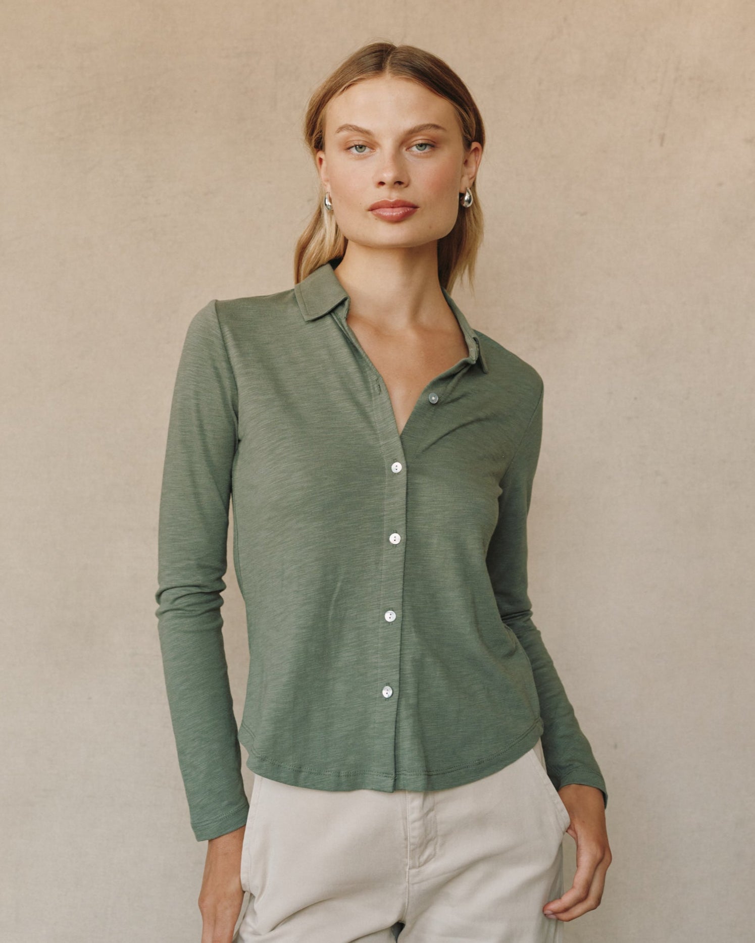 Long Sleeve Knit Button Down