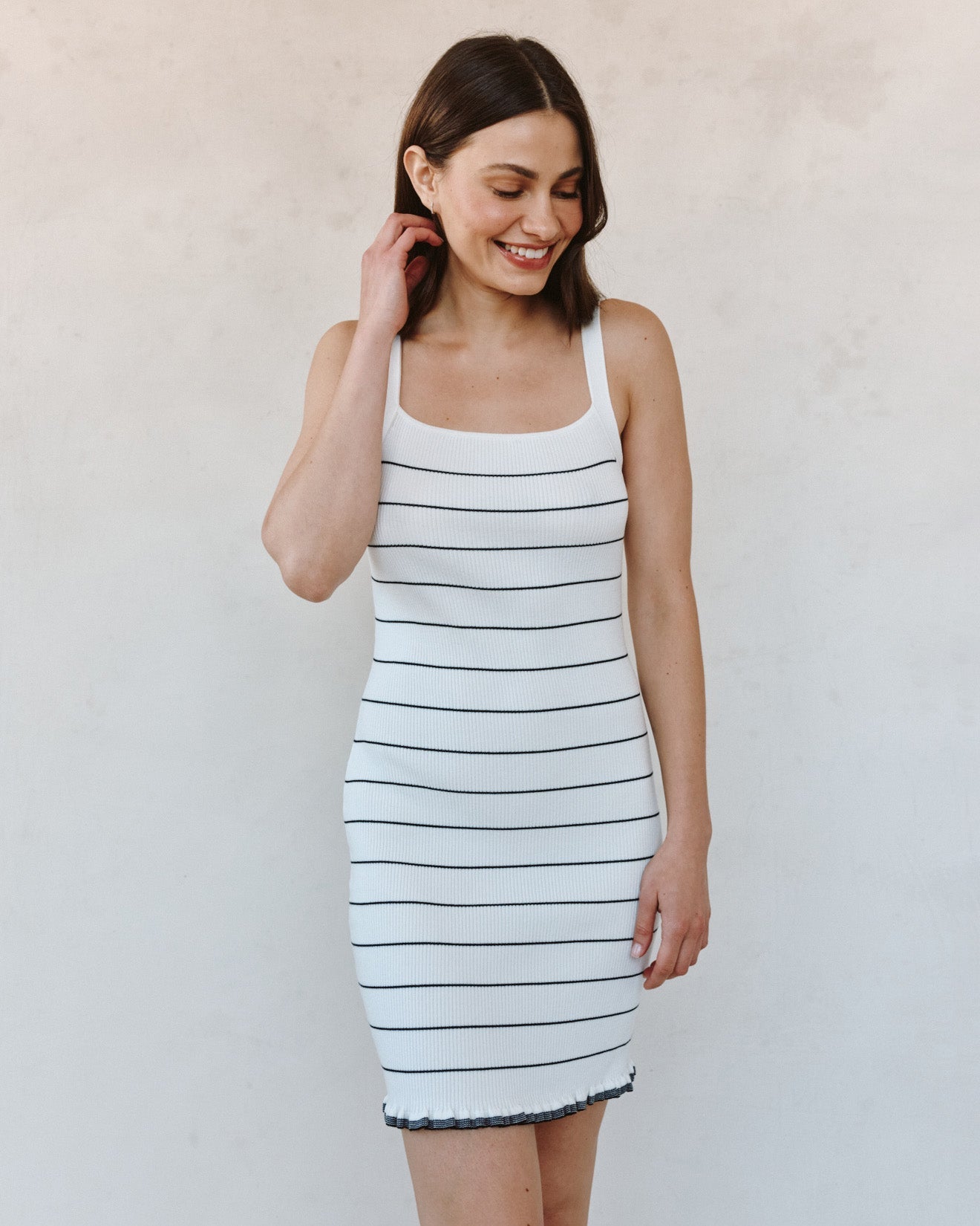 Ruffle Hem Sleeveless Knitted Dress | Garden Party Stripe | S | Bella Dahl