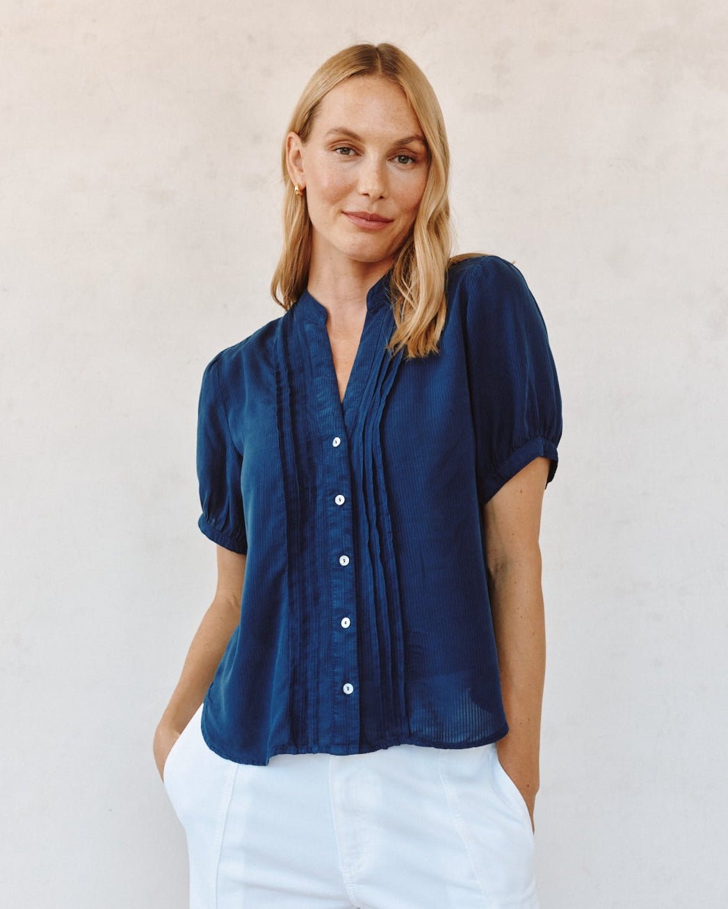 Short Sleeve Pintuck Shirt - Navy Dusk – Bella Dahl