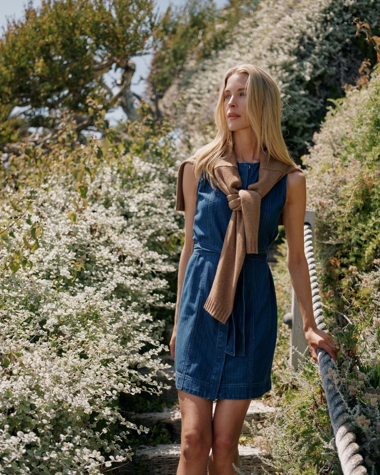 Sleeveless Seamed Shirt Dress
