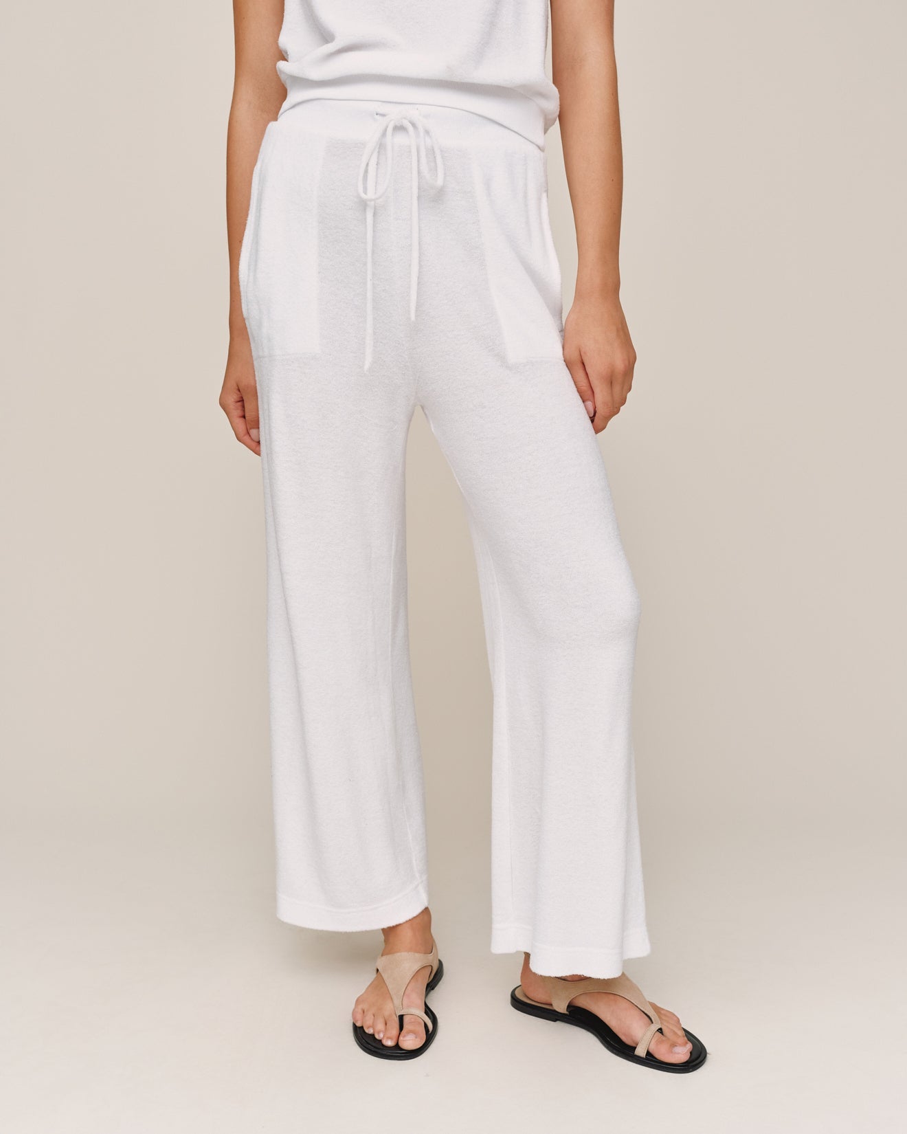 Terry Crop Wide Leg Pant | White | S