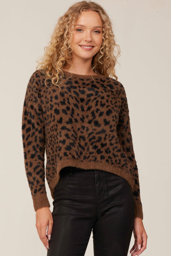 Bella DahlCroped Slouchy Sweater -Mocha LeopardSweaters & Jackets