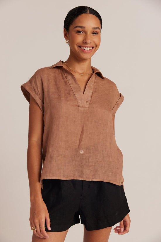 Bella DahlLinen Short Sleeve Pullover - Desert Browntops
