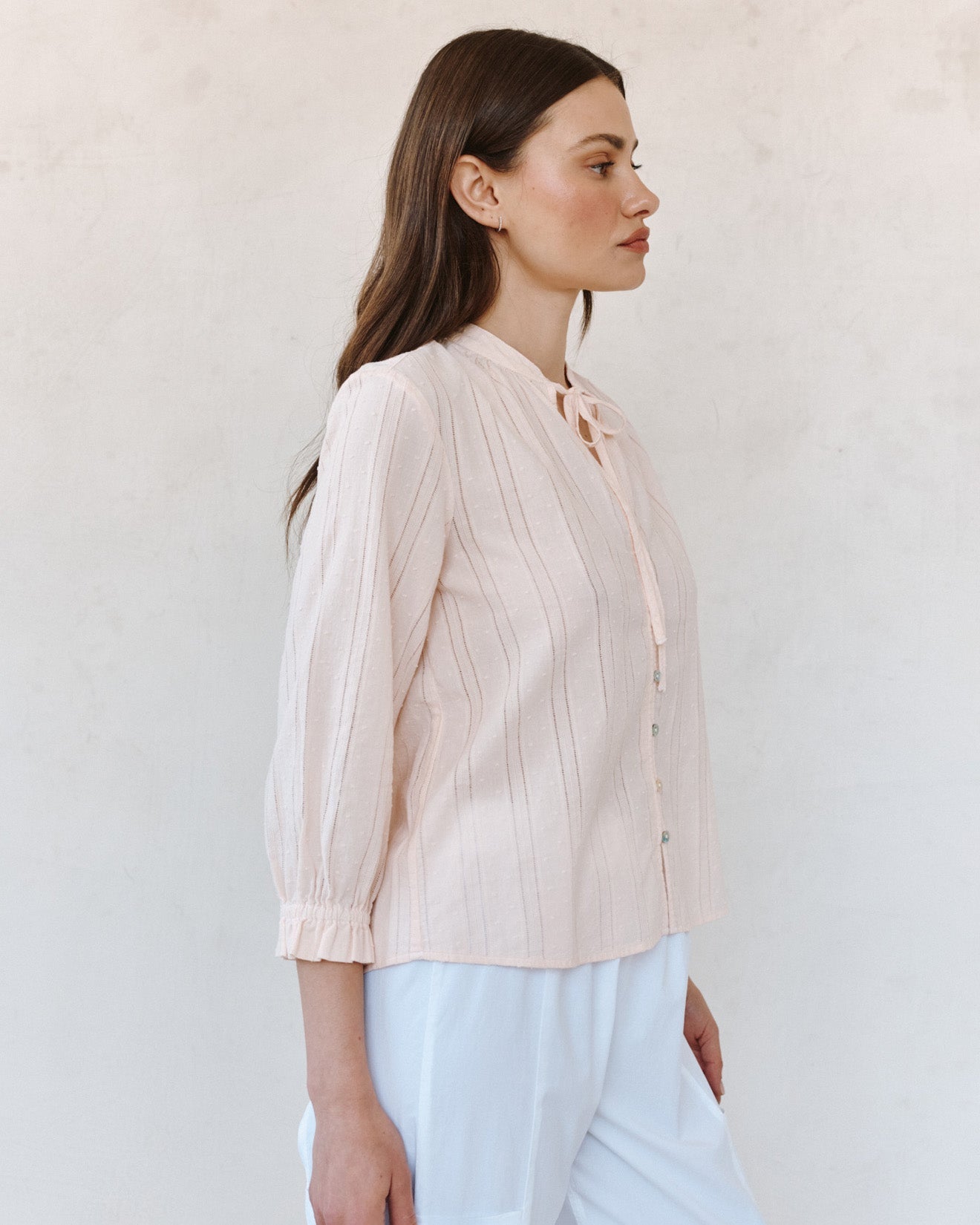 Bella Dahl3/4 Sleeve Tie Neck Blouse - Pink OpalTops