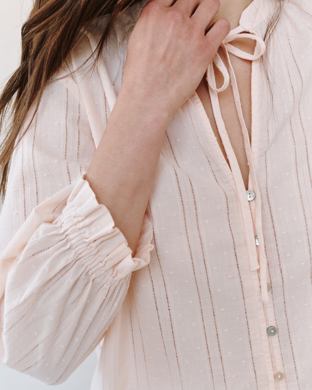 Bella Dahl3/4 Sleeve Tie Neck Blouse - Pink OpalTops