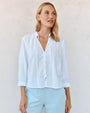 Bella Dahl3/4 Sleeve Tie Neck Blouse - WhiteTops