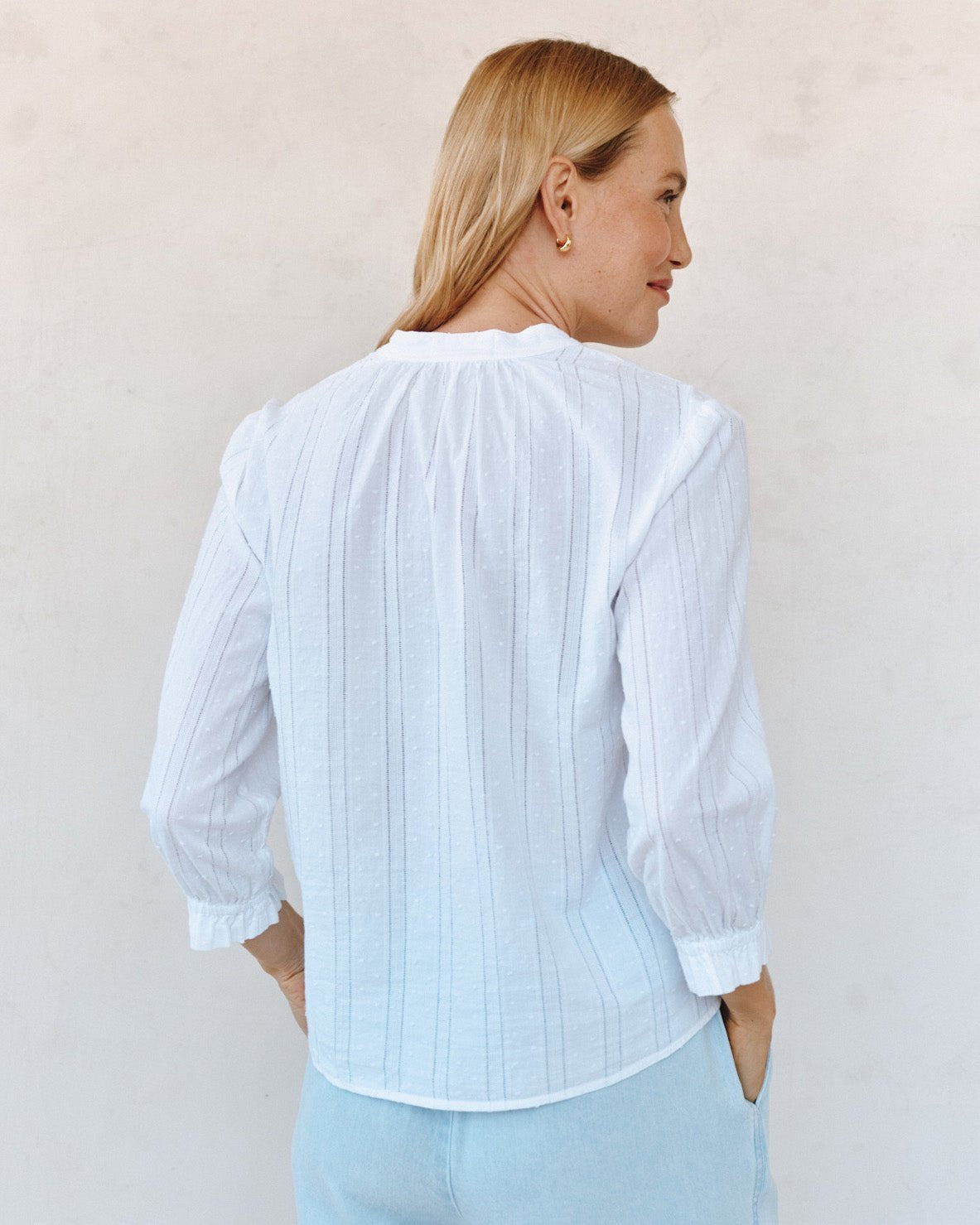 Bella Dahl3/4 Sleeve Tie Neck Blouse - WhiteTops