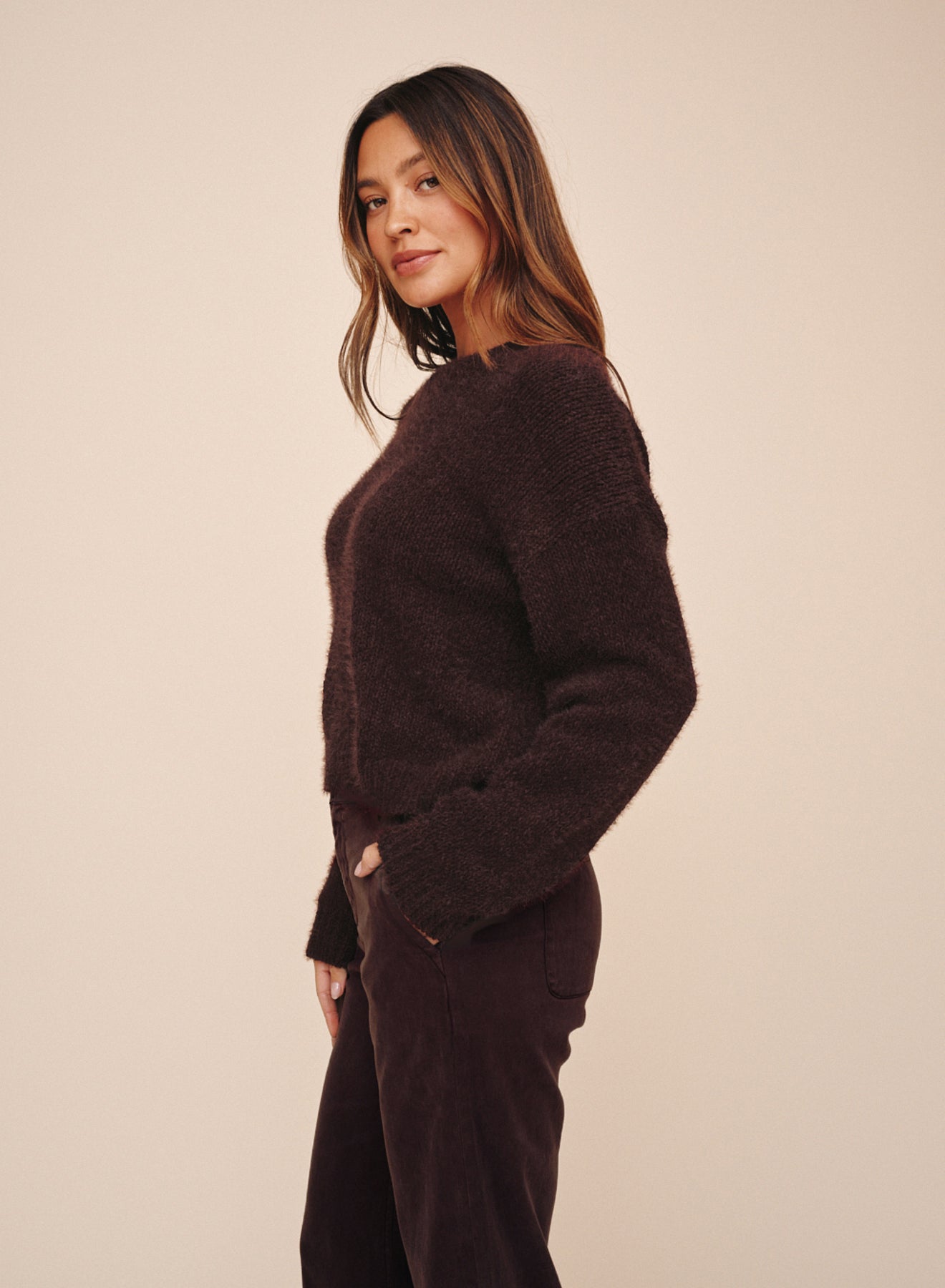 Drop Shoulder Sweater - Dark Chestnut