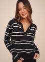 Long Sleeve Placket Pullover - Graphite Stripe