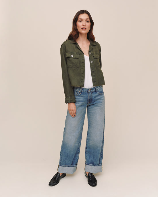 Bella Dahl Cropped Utility Jacket With Fray Hem - Smoked Olive