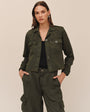 Cropped Utility Jacket With Fray Hem - Smoked Olive