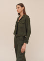 Cropped Utility Jacket With Fray Hem - Smoked Olive