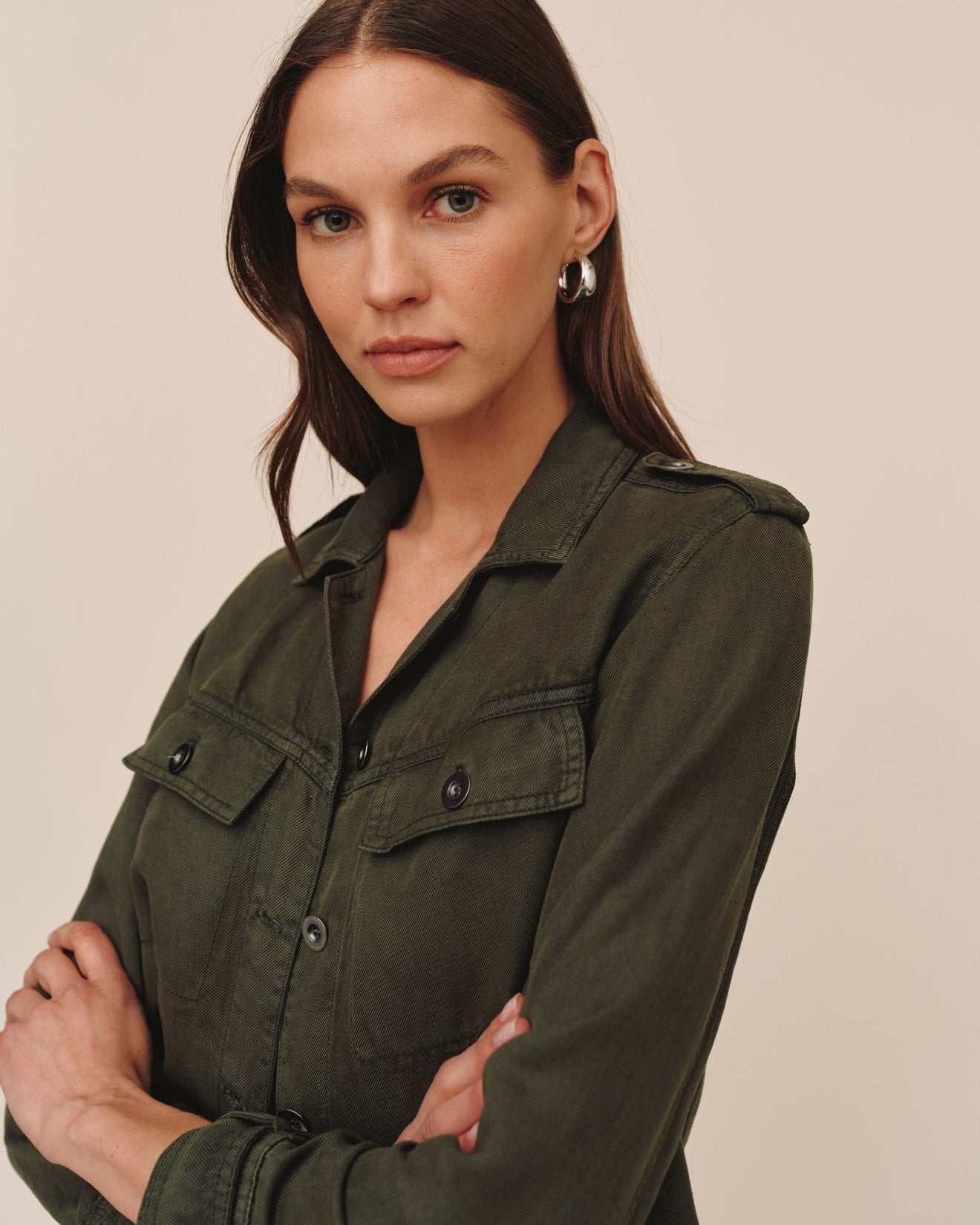 Cropped Utility Jacket With Fray Hem - Smoked Olive