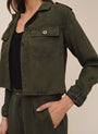Cropped Utility Jacket With Fray Hem - Smoked Olive