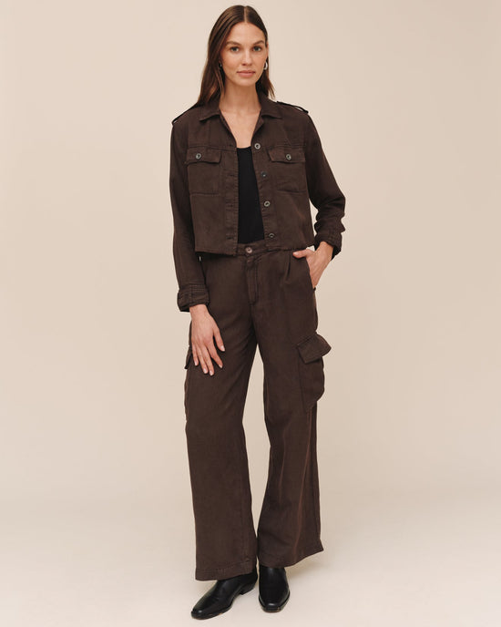 Bella Dahl Cropped Utility Jacket With Fray Hem  Dark Roast