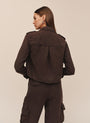 Cropped Utility Jacket With Fray Hem  Dark Roast
