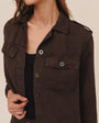Cropped Utility Jacket With Fray Hem  Dark Roast