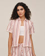 Short Sleeve Fringe Hem Shirt - Sunset Stripe