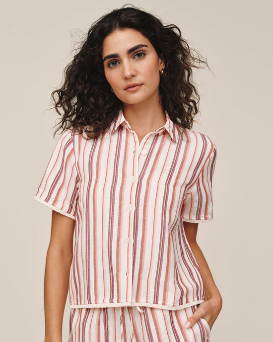 Bella Dahl Short Sleeve Fringe Hem Shirt - Sunset Stripe View 2