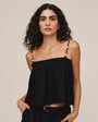 Smocked Beaded Strap Tank - Black