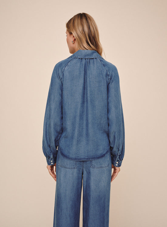 Bella Dahl Long Sleeve Raglan Pullover - Shadow Blue Wash View 2