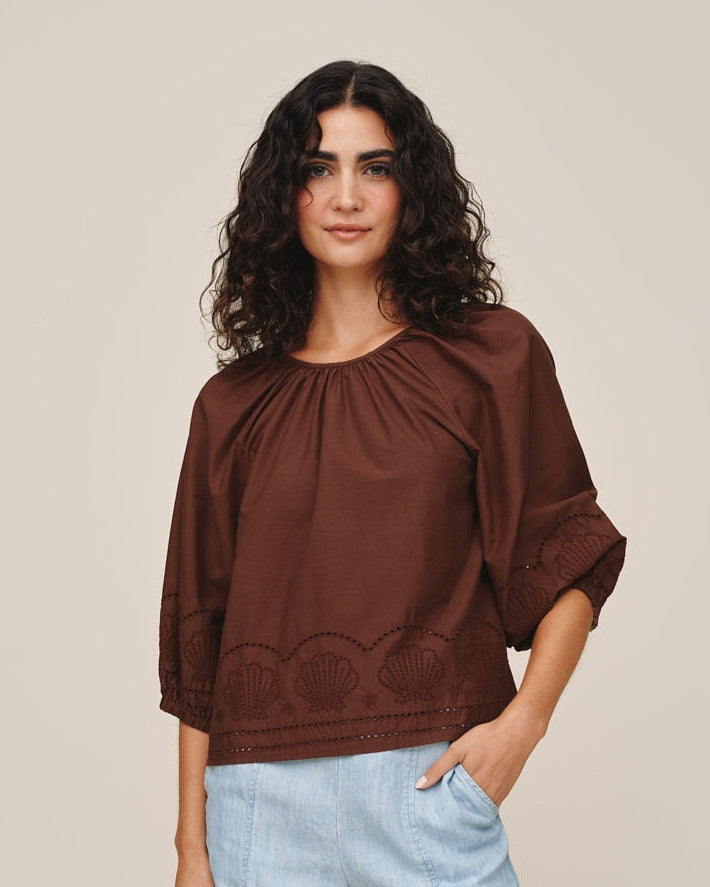 Short Raglan Sleeve Top - Sea Glass Brown