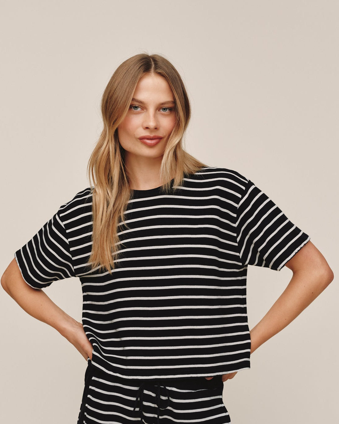 Short Sleeve Tee - Black & Ivory Stripe