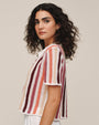 Short Sleeve Open Knit Stripe Button Down - Beach Side Stripe