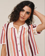 Short Sleeve Open Knit Stripe Button Down - Beach Side Stripe