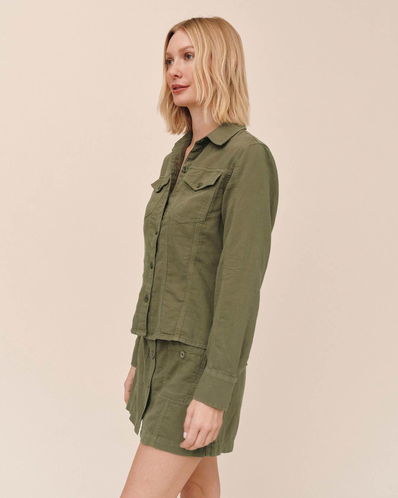 Fitted Trucker Shirt - Olive Green