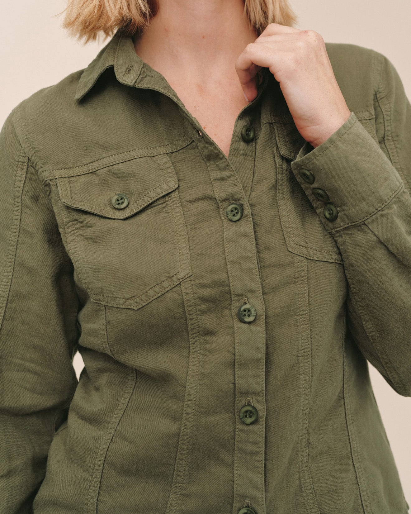 Fitted Trucker Shirt - Olive Green