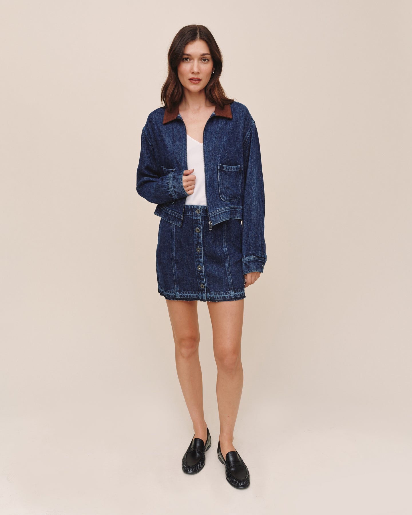 Crop Zip Up Barn Jacket - Dark Rinse Wash
