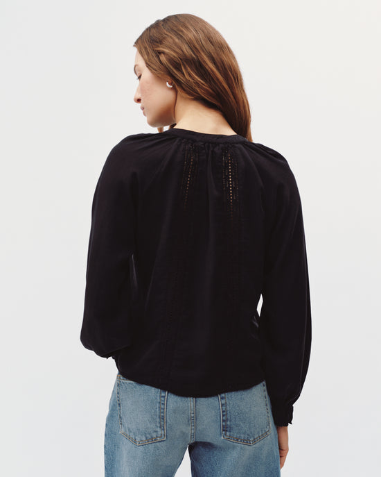 Bella Dahl Raglan Sleeve Top With Lace Inset - Black View 2