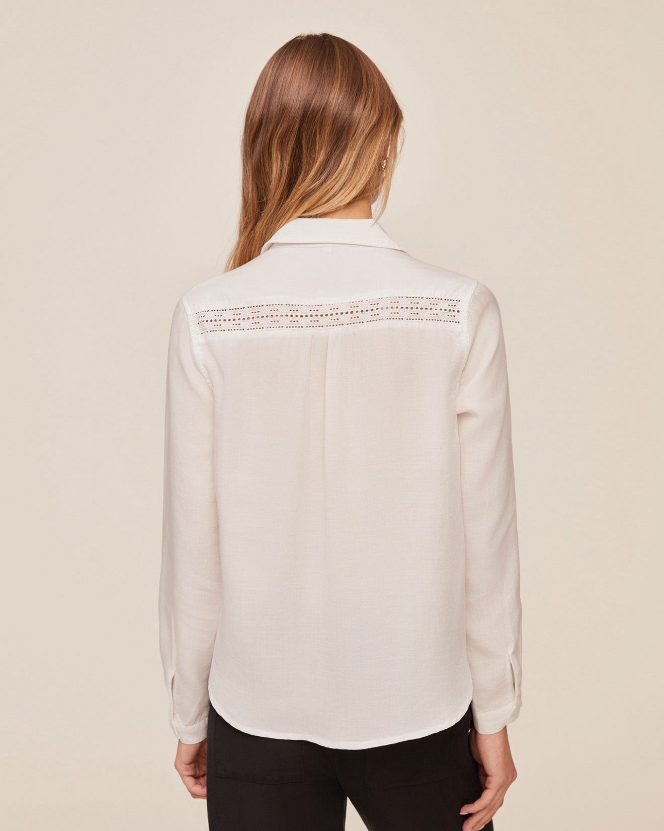 Long Sleeve Shirt With Lace Inset - Ivory