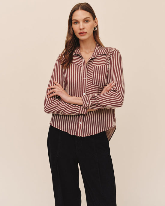 Bella Dahl Seamed Button Down Shirt - Vintage Plum Stripe
