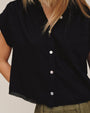 Cap Sleeve Trimmed Shirt - Black