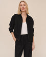 Embroidered Hem Chore Jacket - Black
