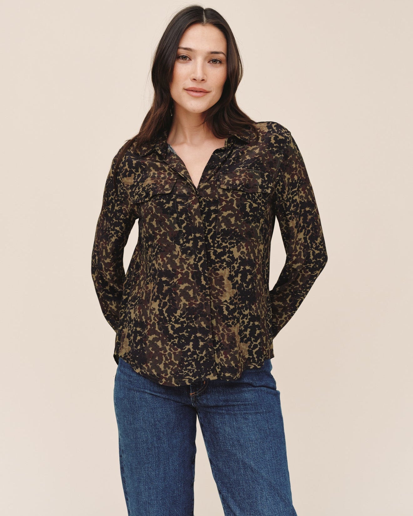 Utility Pocket Button Down - Ditsy Camo Print