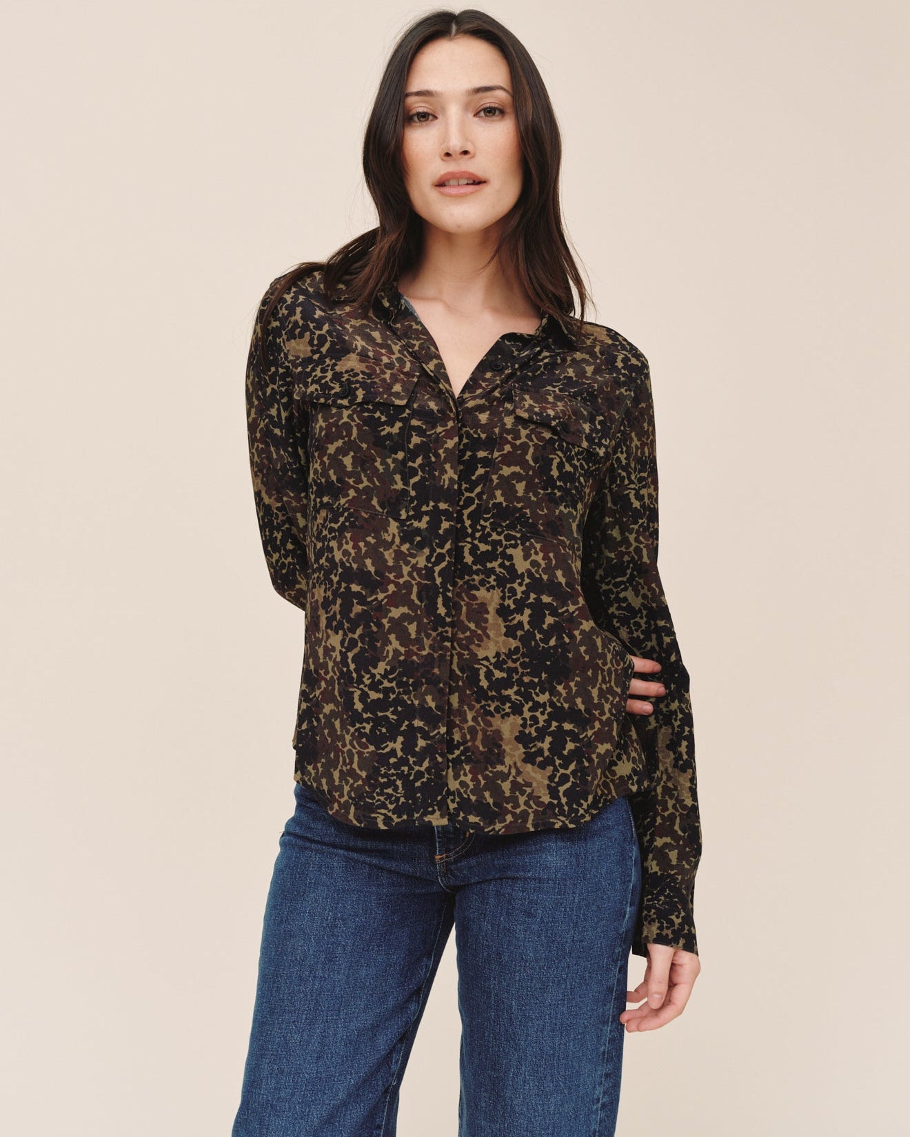 Utility Pocket Button Down - Ditsy Camo Print