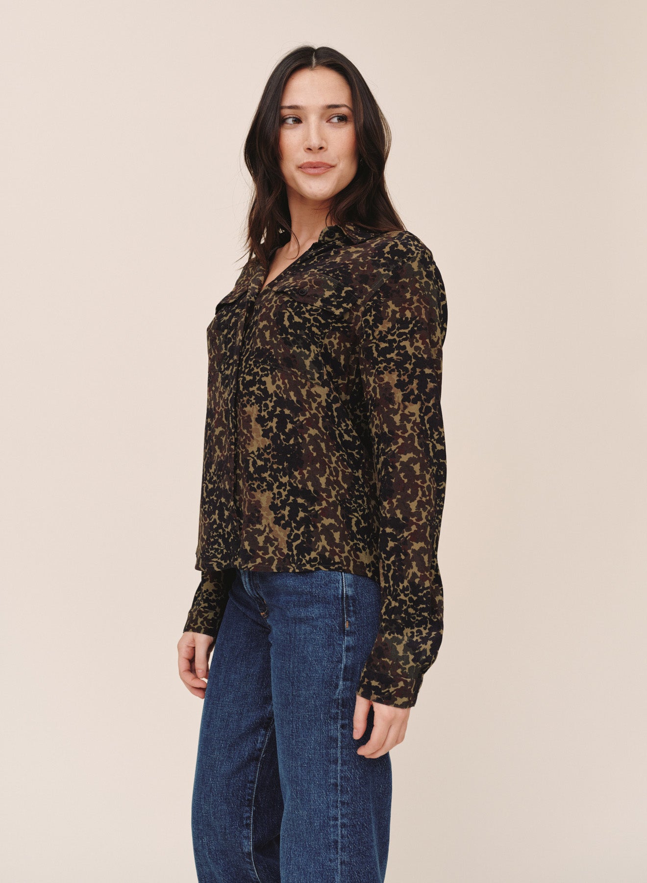 Utility Pocket Button Down - Ditsy Camo Print