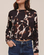 Long Sleeve Button Back Top - Shadow Floral Print