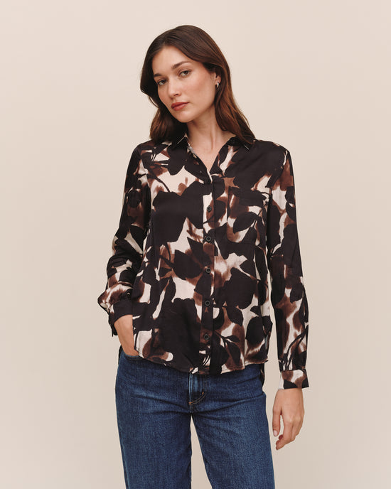 Bella Dahl Long Sleeve Round Hem Button Down - Shadow Floral Print