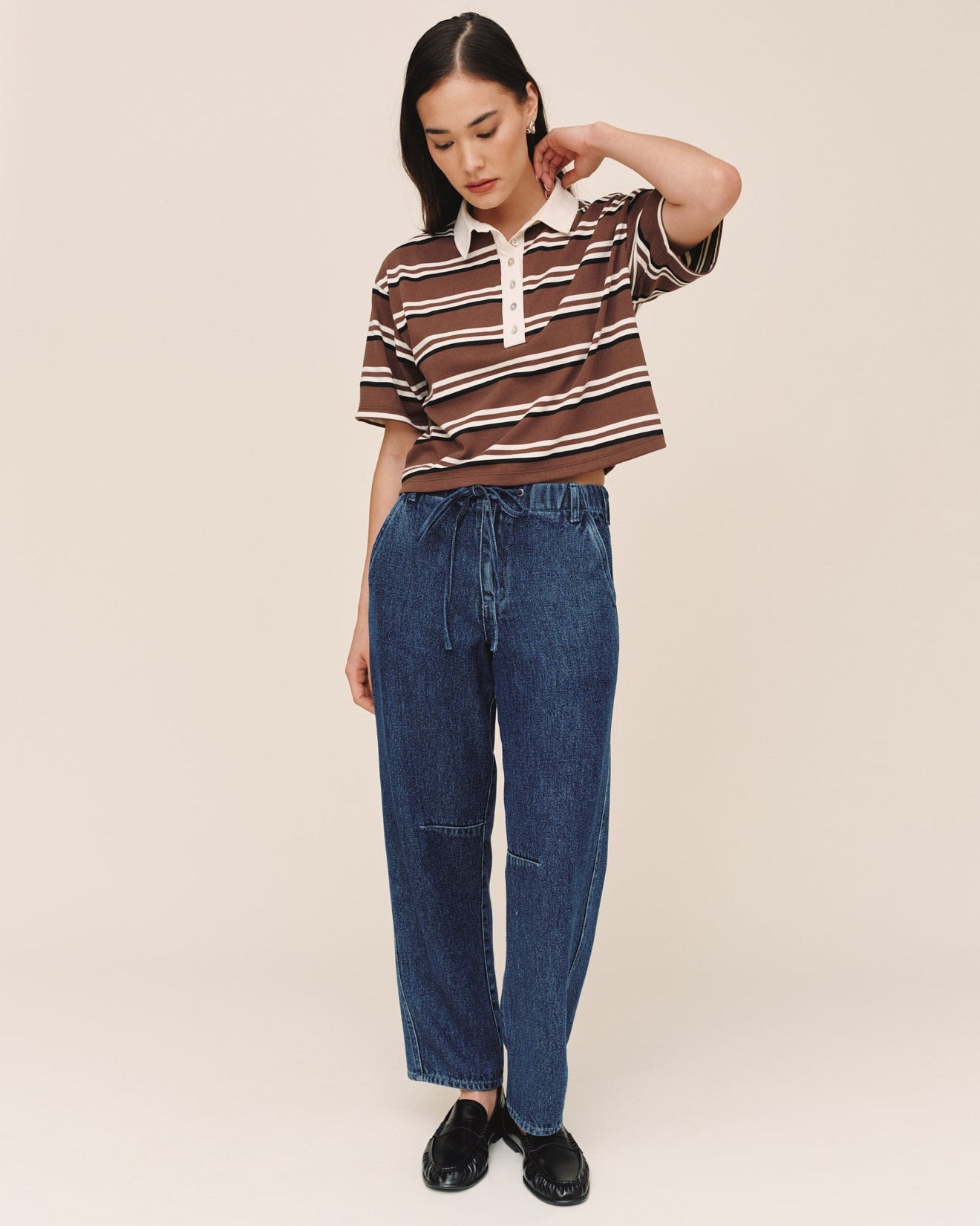 Crop Polo Tee - Rugby Stripe