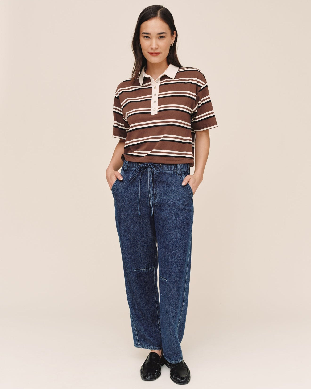 Crop Polo Tee - Rugby Stripe